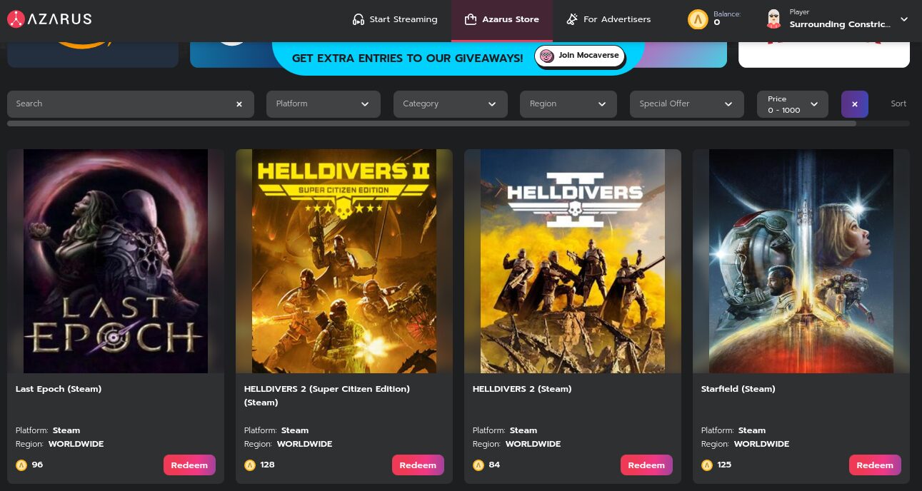 El marketplace de Azarus permite comprar juegos de forma rápida para tus streaming El marketplace de Azarus permite comprar juegos de forma rápida para tus streaming