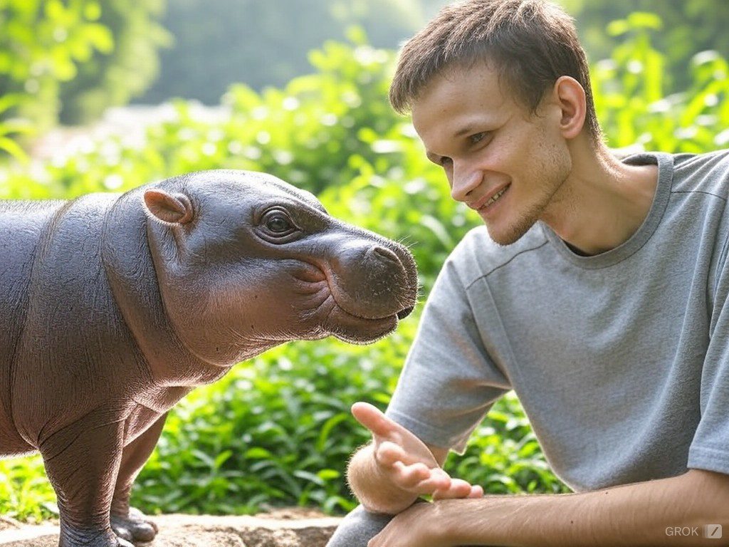 Se dispara precio de memecoin Moodeng tras donación de Vitalik Buterin