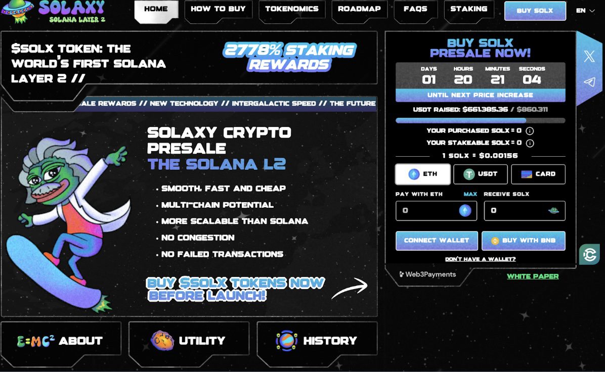 Solaxy (SOLX), nueva preventa capa 2 de Solana, recauda $2,8 millones en sus primeros 5 días