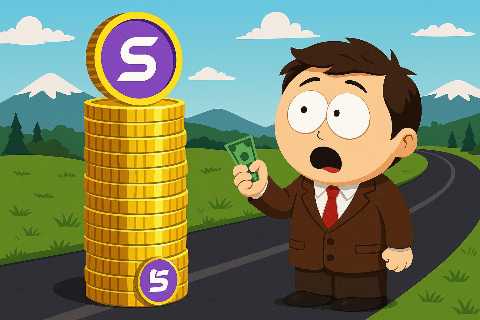 haz imagen inspirada en south park con esto: ¿Y si hubieras comprado SAROS a $0.0010, hoy tendrías un x53?