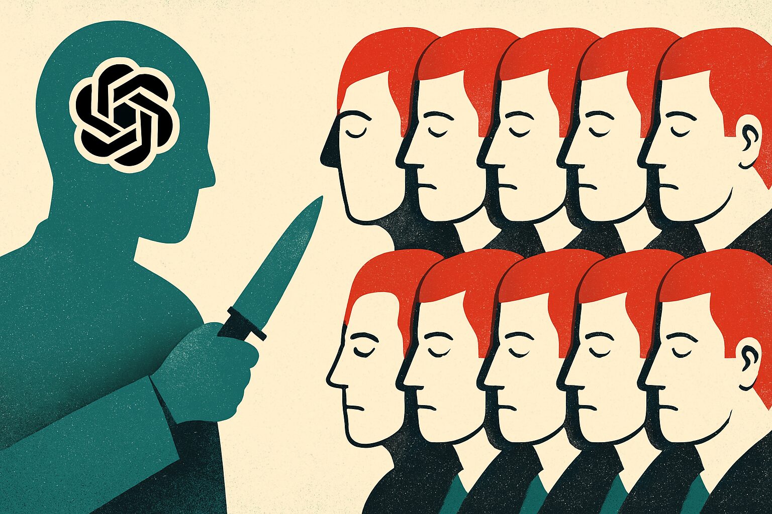 haz una imagen que represente esto, en horizontal: ChatGPT mató la diferencia: bienvenidos al internet de los clones