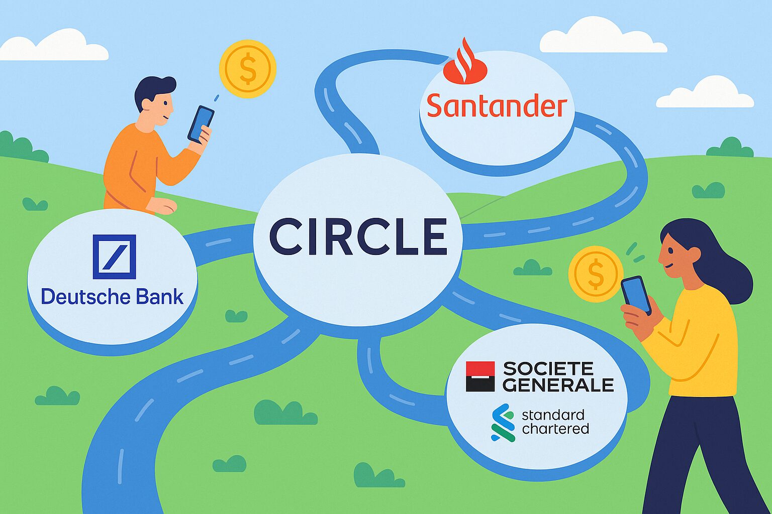 Santander y Deutsche Bank se unen a Circle para red de pago con stablecoins