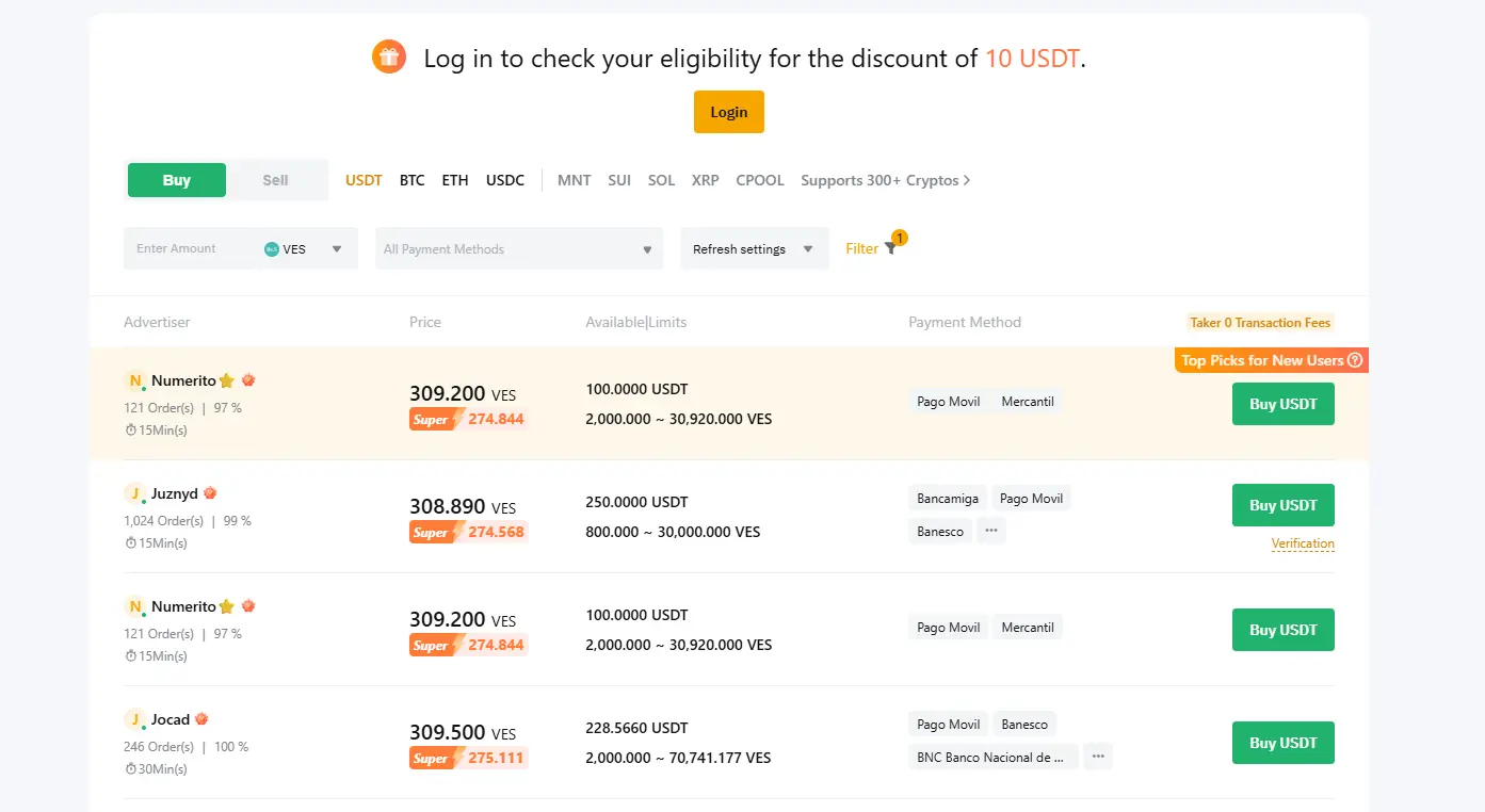 Una muestra del mercado P2P en el exchange Bybit Una muestra del mercado P2P en el exchange Bybit
