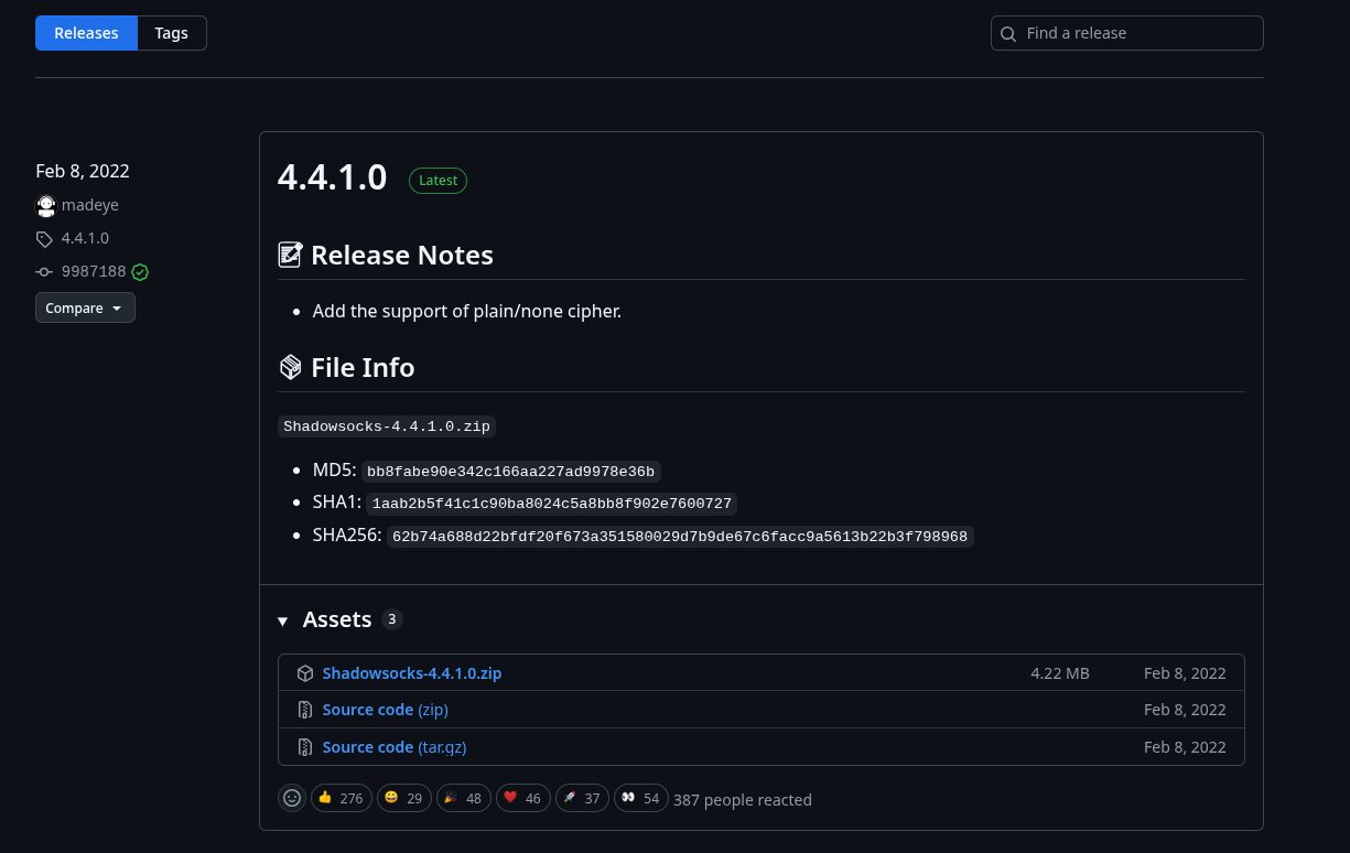 Zona de releases de Shadowsocks para Windows