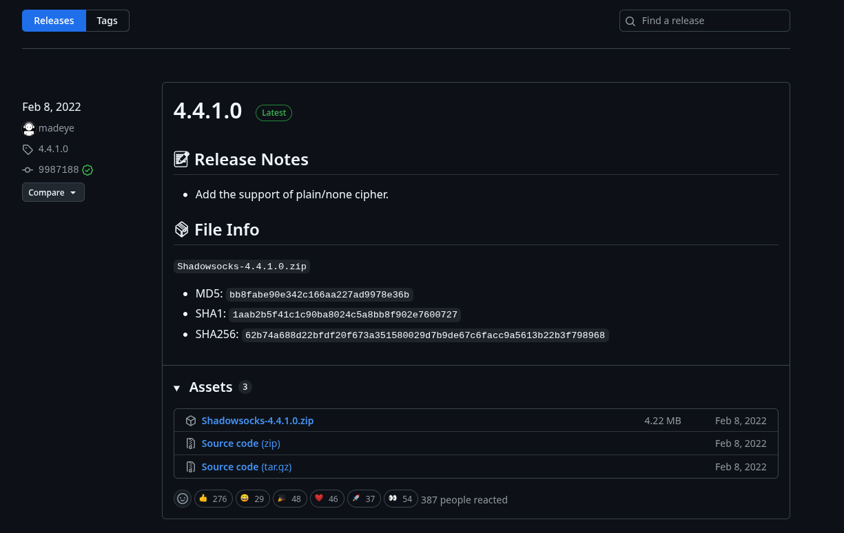 Zona de releases de Shadowsocks para Windows