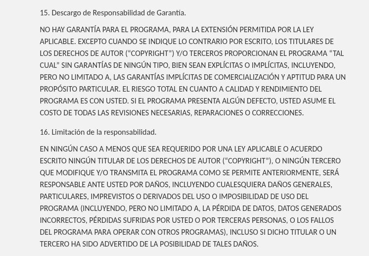 Descargo de responsabilidad de la licencia GPL v3