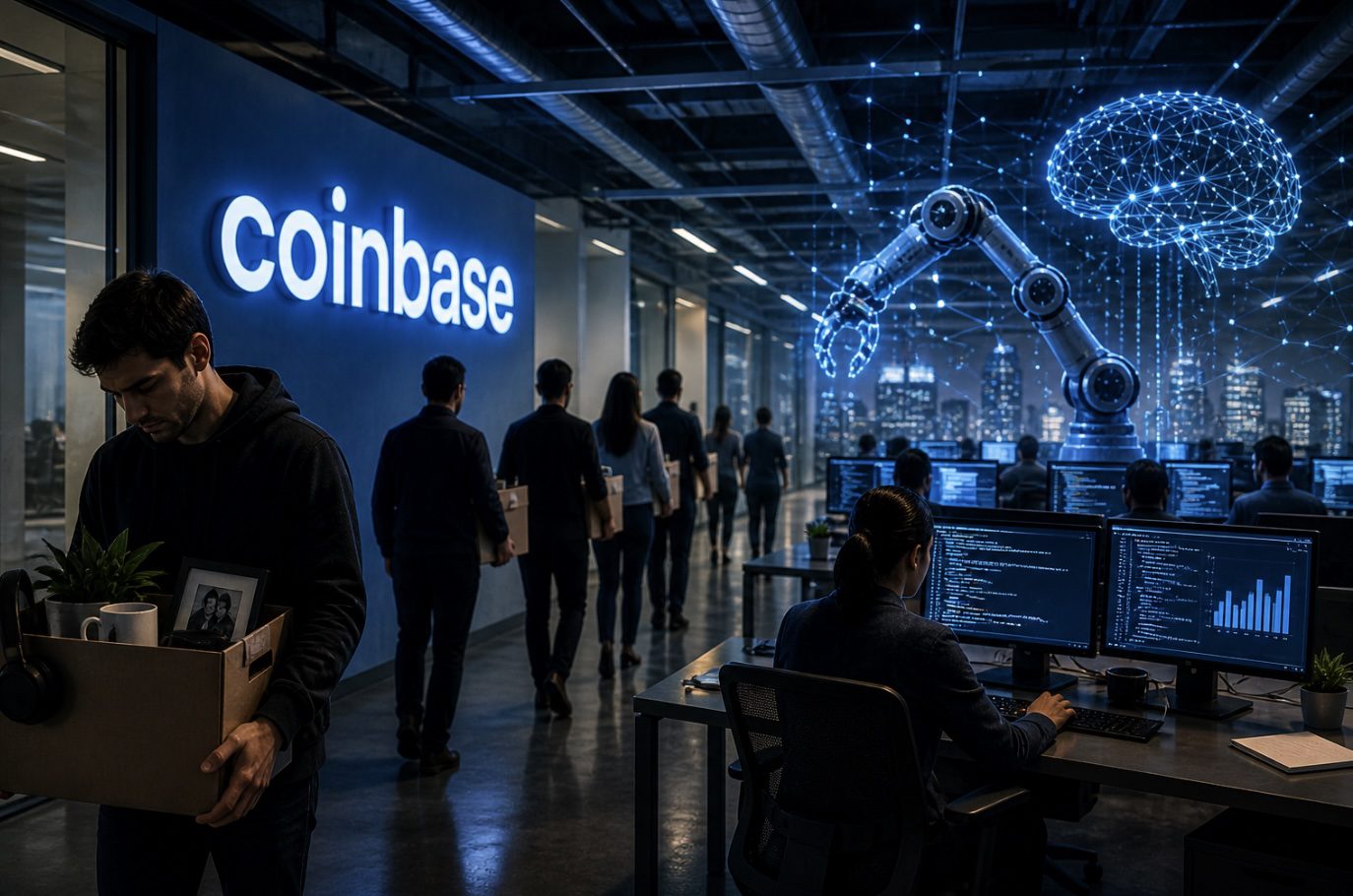 Coinbase despide al 14% de su plantilla y cambia humanos por IA