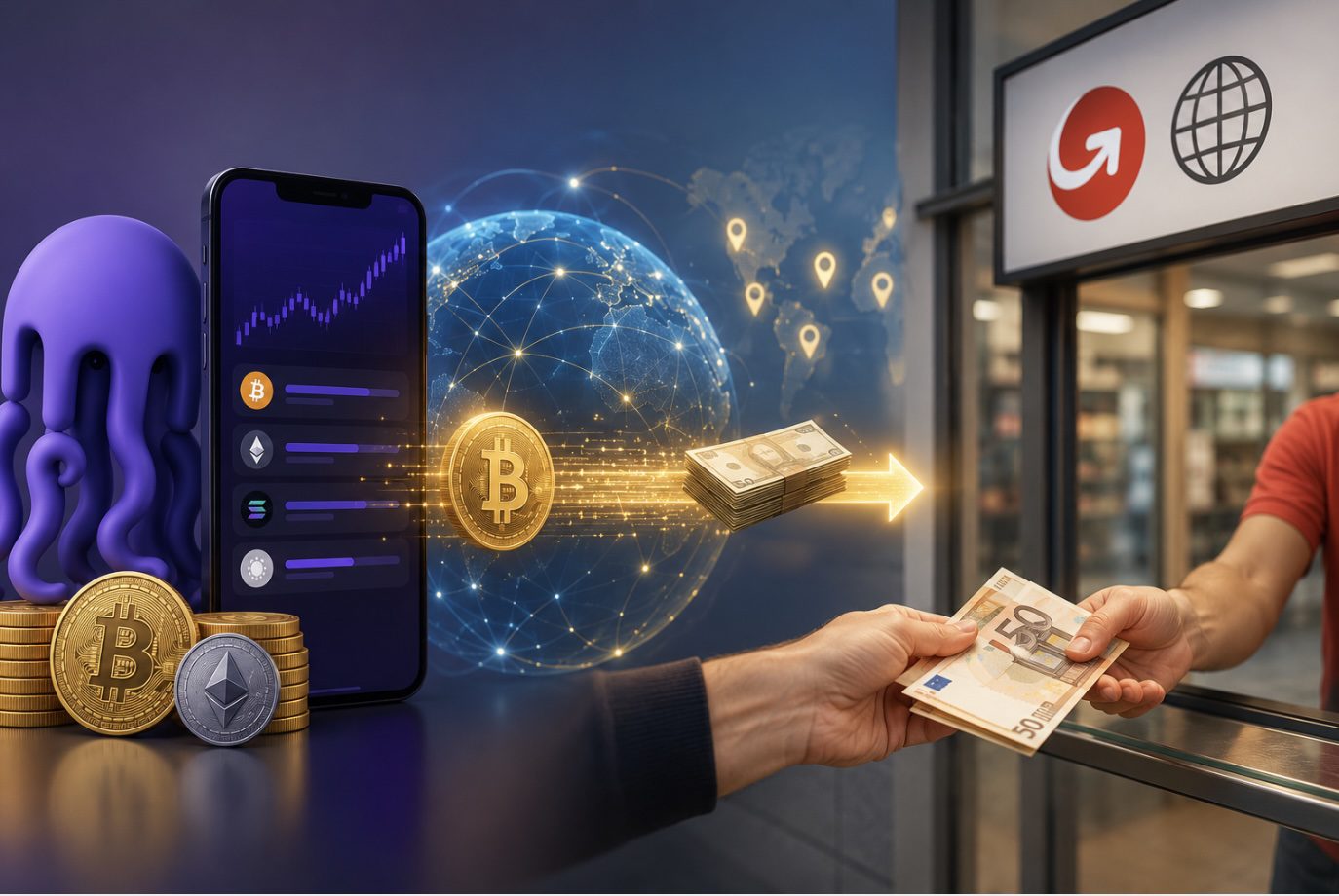 MoneyGram y Kraken permiten sacar cripto en efectivo en España