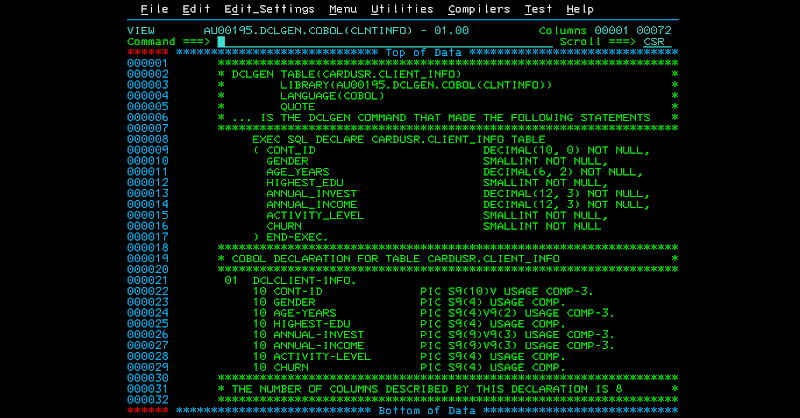 Ejemplo de código escrito en COBOL
